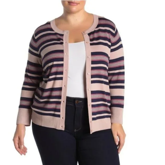 🎁 Halogen Striped Button Front Cardigan - Picture 1 of 3